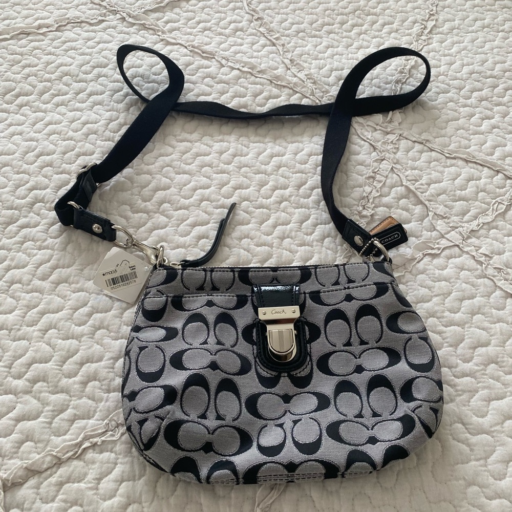 Coach Signature Black and Gray Crossbody Bag